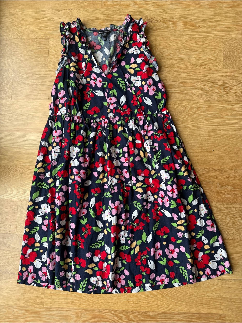 Maggy London Navy Floral Sundress with Pink & Red Blooms